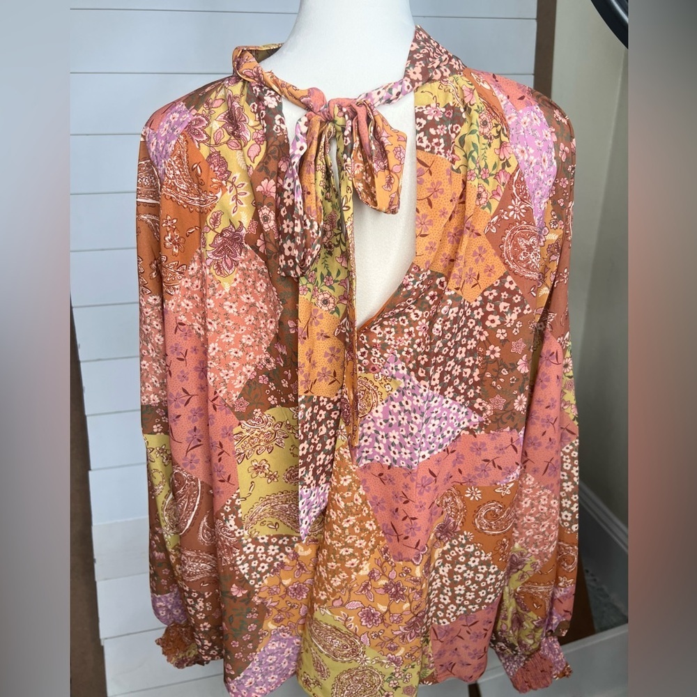 Aura Floral Patchwork Blouse in Warm Tones - Picture 13 of 15